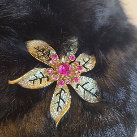 Vintage Beatrice Zacharie Black Rabbit Fur Hat Pink SarahcovCubic Broch Women S - Picture 3 of 10